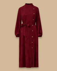 10002521311014 OMUZDAN AŞAĞI DÜĞMELİ KOL UCU LASTİKLİ JAKAR ELBİSE