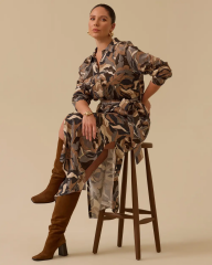 10002521314007 BELDEN KEMERLİ CEPLİ DESENLİ TUNİK ELBİSE