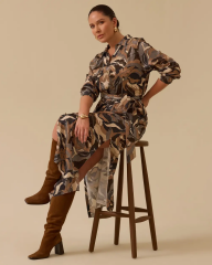 10002521314007 BELDEN KEMERLİ CEPLİ DESENLİ TUNİK ELBİSE