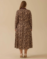 10002521314009 ÖNDEN DÜĞMELİ DESENLİ GÜNLÜK ELBİSE