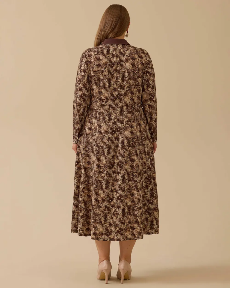 10002521314009 ÖNDEN DÜĞMELİ DESENLİ GÜNLÜK ELBİSE