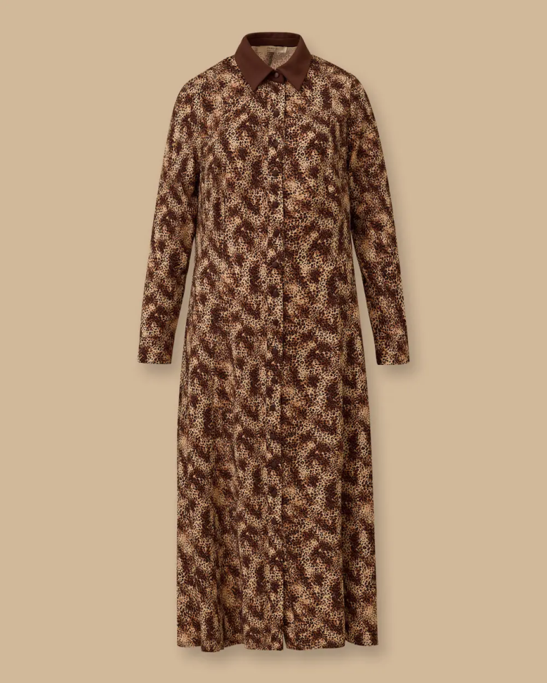 10002521314009 ÖNDEN DÜĞMELİ DESENLİ GÜNLÜK ELBİSE