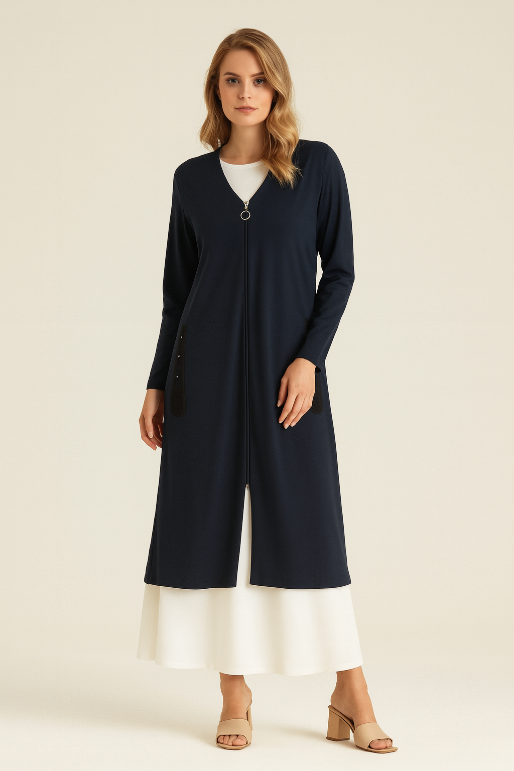 5297 CEBİ FİLE DETAYLI V YAKA ÖNDEN FERMUARLI KLASİK CEKET QYS CEKET 5297 #23-063