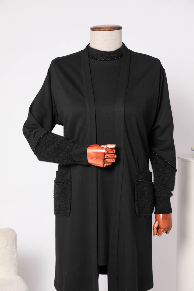 2516-BBP-25K_R080 MODAL HIRKA TRİKO KONBİNLİ ÜÇLÜ TAKIM L - Kahverengi