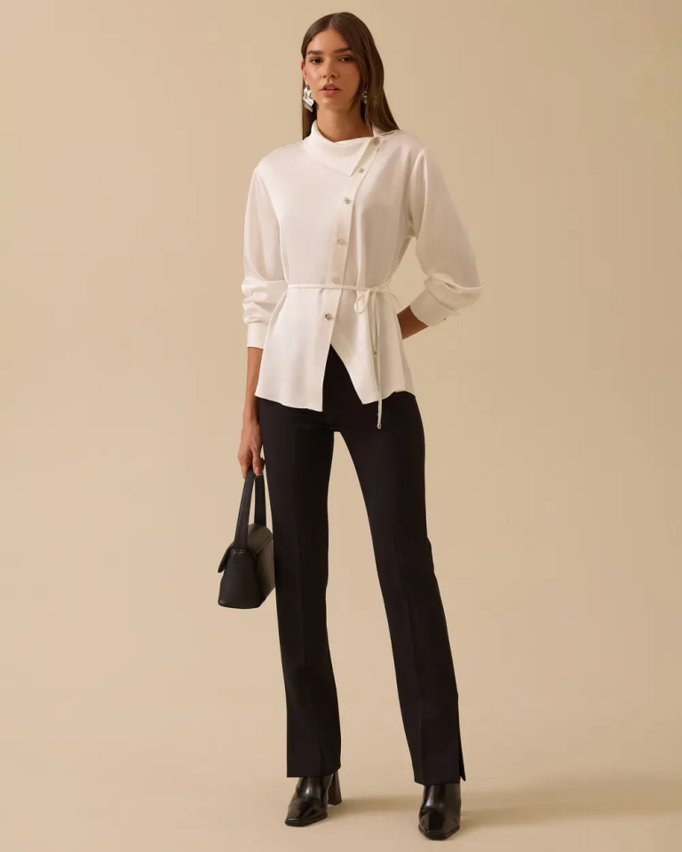 10002521510009 ÇAPRAZ DÜĞMELİ KOLU KATLANABİLİR ŞIK TUNİK