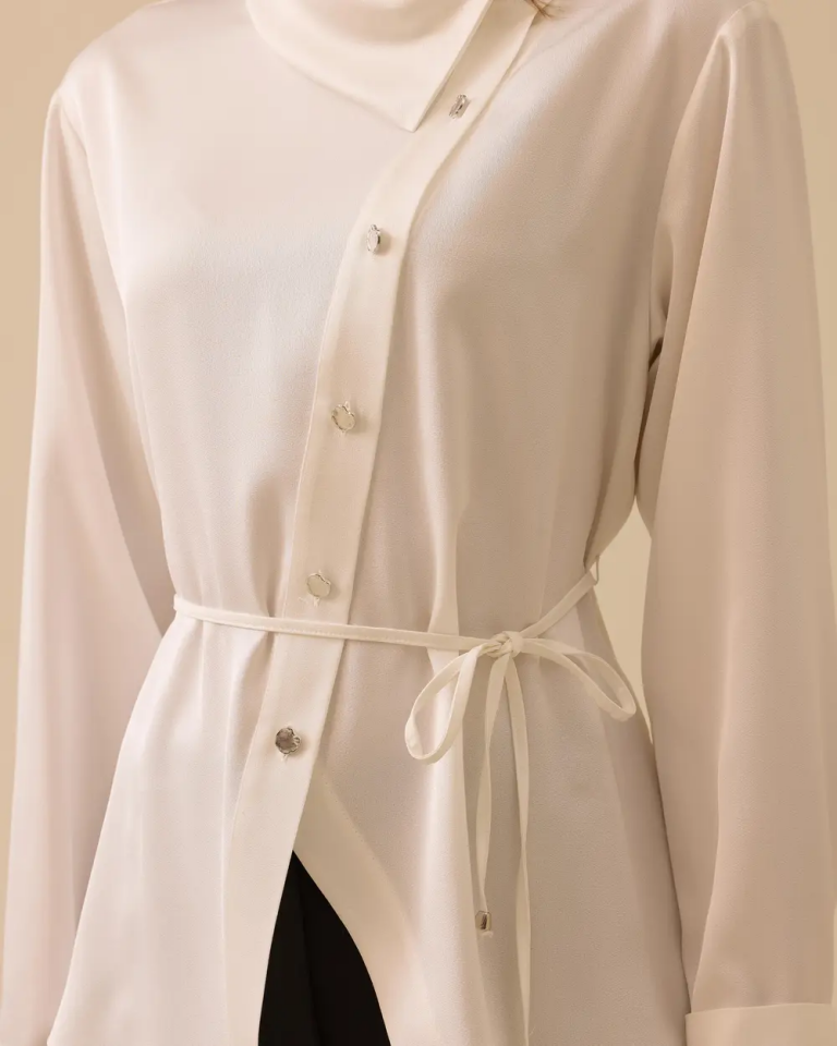 10002521510009 ÇAPRAZ DÜĞMELİ KOLU KATLANABİLİR ŞIK TUNİK