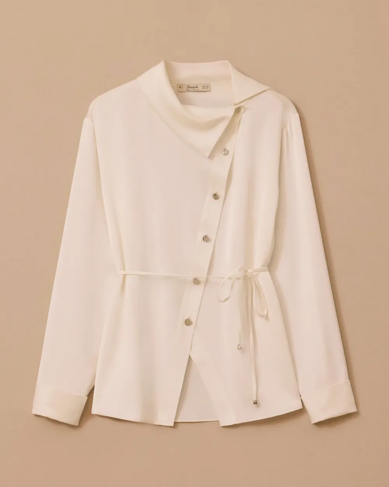 10002521510009 ÇAPRAZ DÜĞMELİ KOLU KATLANABİLİR ŞIK TUNİK