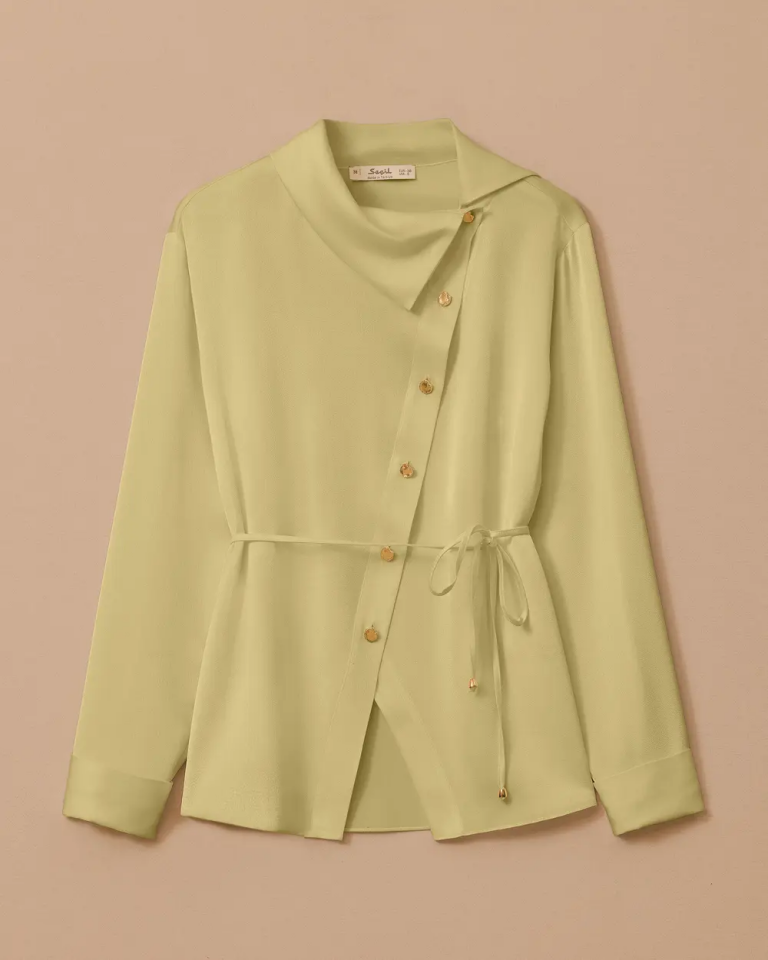 10002521510009 ÇAPRAZ DÜĞMELİ KOLU KATLANABİLİR ŞIK TUNİK