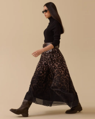 10002521611002 LEOPAR DESENLİ BELİ LASTİKLİ ŞİFON ETEK