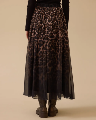 10002521611002 LEOPAR DESENLİ BELİ LASTİKLİ ŞİFON ETEK