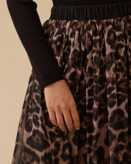 10002521611002 LEOPAR DESENLİ BELİ LASTİKLİ ŞİFON ETEK