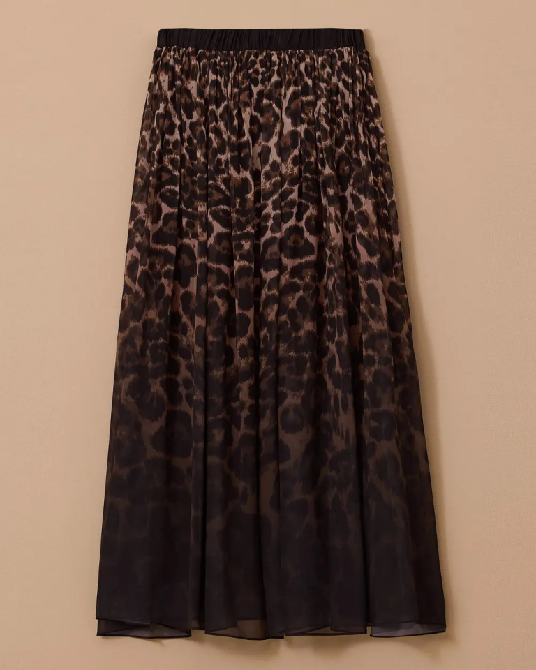 10002521611002 LEOPAR DESENLİ BELİ LASTİKLİ ŞİFON ETEK