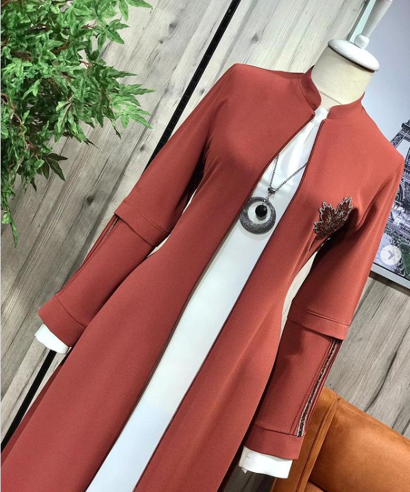 2053GÖĞSÜ ÇINAR YAPRAKLI FERMUARLI HAKİM YAKA FERACE QYS 2053 FERACE ÇINAR YAPRAKLI #21-03#