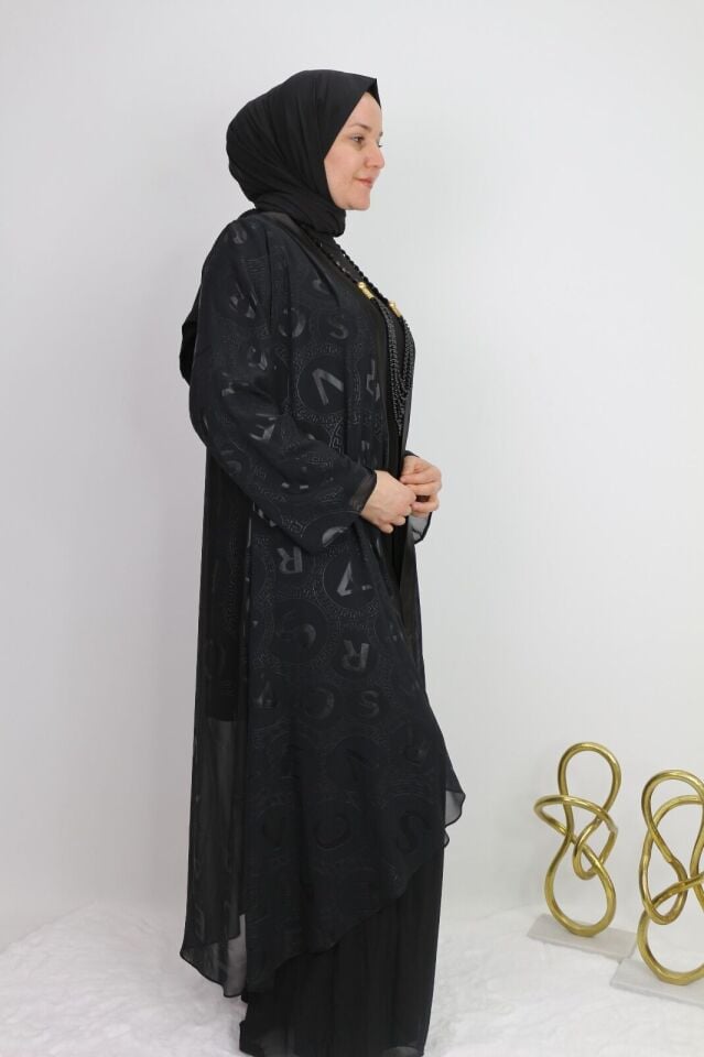 40976 İÇ BLUZ UZUN KOL SANDY KUMAŞ HIRKA HARF BASKILI YAKASI BOYDAN DETAYLI İKİLİ TAKIM