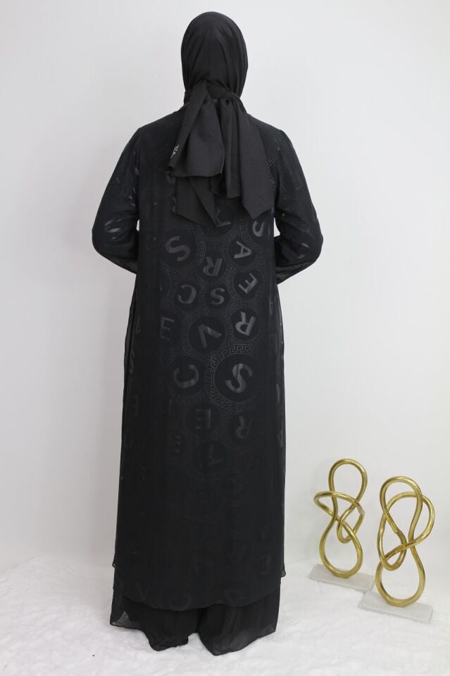 40976 İÇ BLUZ UZUN KOL SANDY KUMAŞ HIRKA HARF BASKILI YAKASI BOYDAN DETAYLI İKİLİ TAKIM