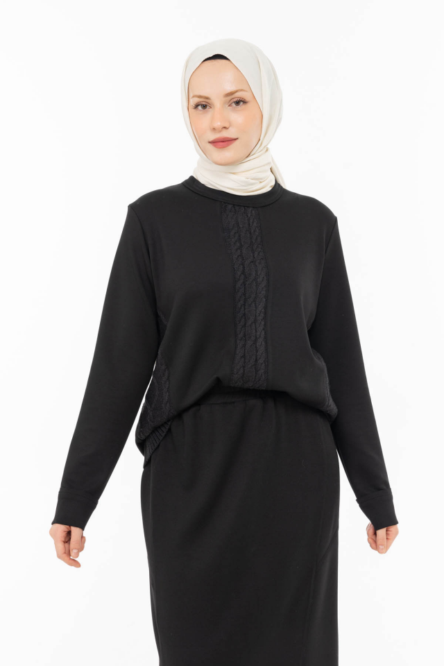 2518-TE-25K_R141 MODAL TUNİK & ETEK TAKIM S - SİYAH