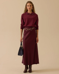 10002521710008 YAKASI İNCİ DETAYLI KOL UCU VE ETEK UCU LASTİKLİ KISA TRİKO BLUZ