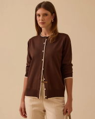 10002521710037 ÖNDEN DÜĞMELİ KOL UCU VE ETEK UCU LASTİKLİ MERSERİZE TRİKO HIRKA