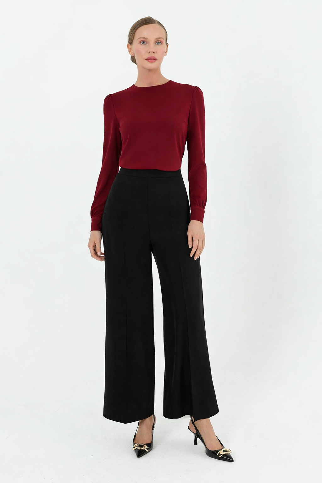 5386-1 BELİ YARIM LASTİKLİ YANDAN FERMUARLI ZARA MODEL BOL PAÇA PANTOLON #12-25#