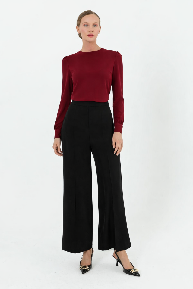 5386-1 BELİ YARIM LASTİKLİ YANDAN FERMUARLI ZARA MODEL BOL PAÇA PANTOLON #12-25#