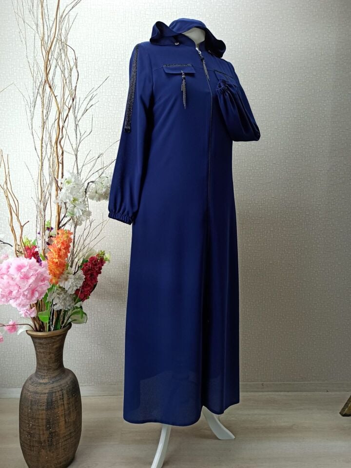 3004GÖĞSÜ CEP DETAYLI KOL UÇLARI LASTİKLİ KAPÜŞONLU FERACE QYS 3004 FERACE  #22-01#