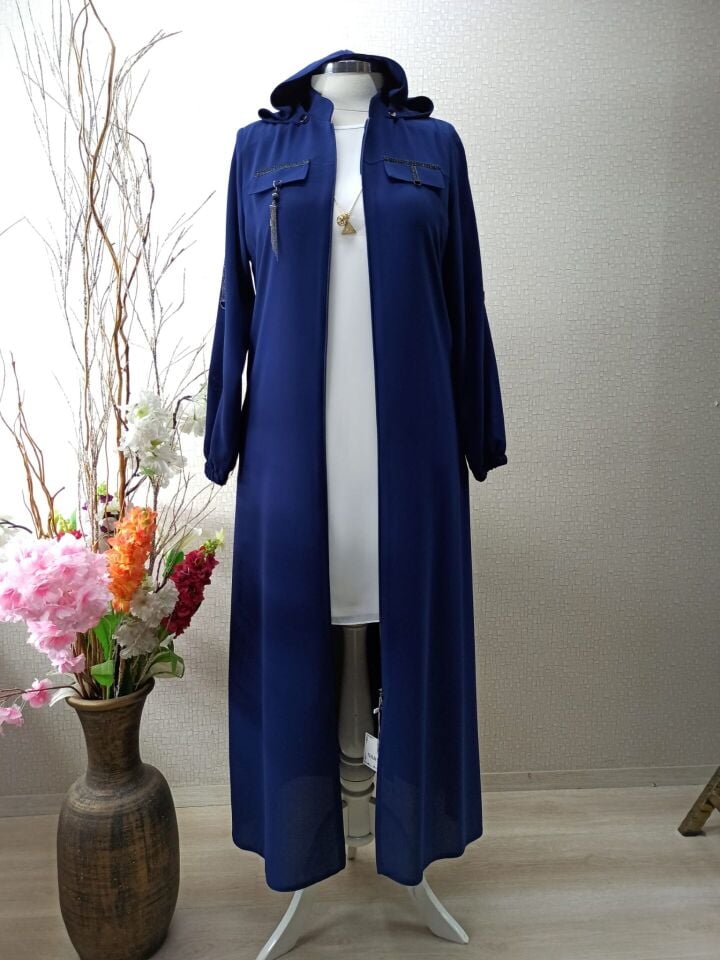 3004GÖĞSÜ CEP DETAYLI KOL UÇLARI LASTİKLİ KAPÜŞONLU FERACE QYS 3004 FERACE  #22-01#