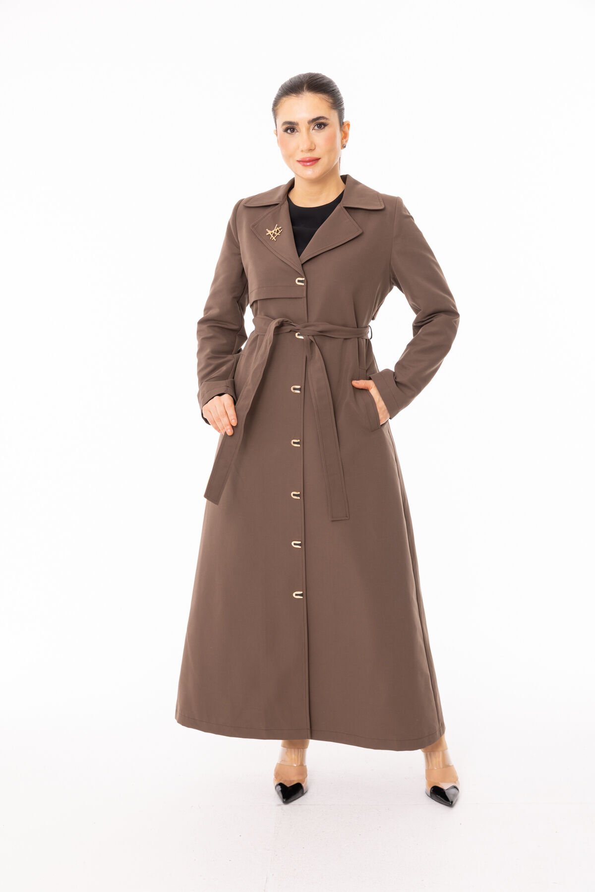 5473 ÖNÜ KREVUZE YAKA SIRT KISIM DETAYLI TAM BOY RİVETLİ TRENÇ#26#