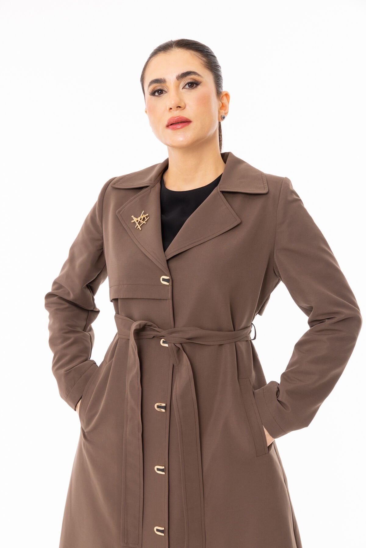 5473 ÖNÜ KREVUZE YAKA SIRT KISIM DETAYLI TAM BOY RİVETLİ TRENÇ#26#