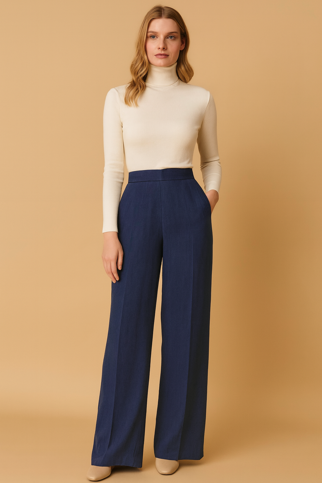 792 BELİ YARIM LASTİKLİ CEPLİ BOL PAÇA PANTOLON