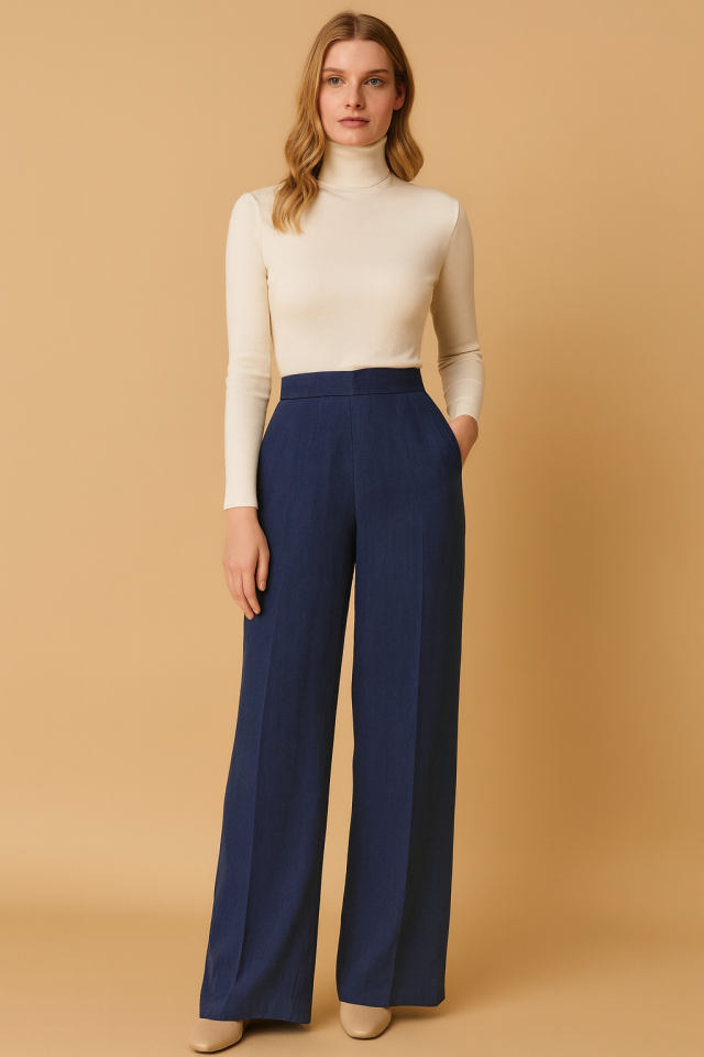 792 BELİ YARIM LASTİKLİ CEPLİ BOL PAÇA PANTOLON