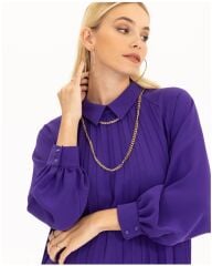 ELBİSE AKSESUAR DETAYLI REGLAN KOL BİLEK BOY PİLİSELİ ELBİSE QKS 2212010000 GÜNLÜK ELBİSE #22-09#