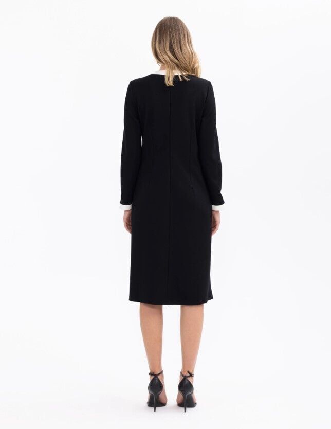 1011 CEPLİ DÜĞMELİ KONTRAST DETAYLI DİZALTI ELBİSE GÜNLÜK ELİBSE