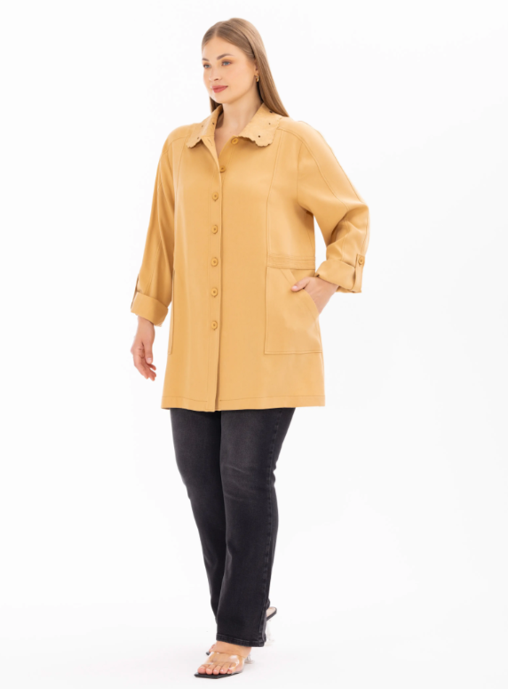 4006 GÜNLÜK KAP ÖNÜDEN ÖNÜ DÜĞMELİ YAKA DETAYLI GÜPÜRLÜ GÜNLÜK KAP QYS GÜNLÜK KAP 10002412514006 #24-07#