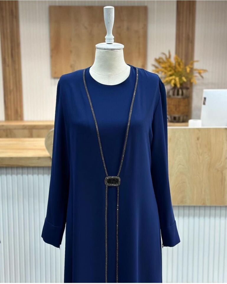 2840 ÖNÜ TAŞLI KAFTAN TARZ ELBİSE QYS ELBİSE 2840 #24-033 56 - SİYAH