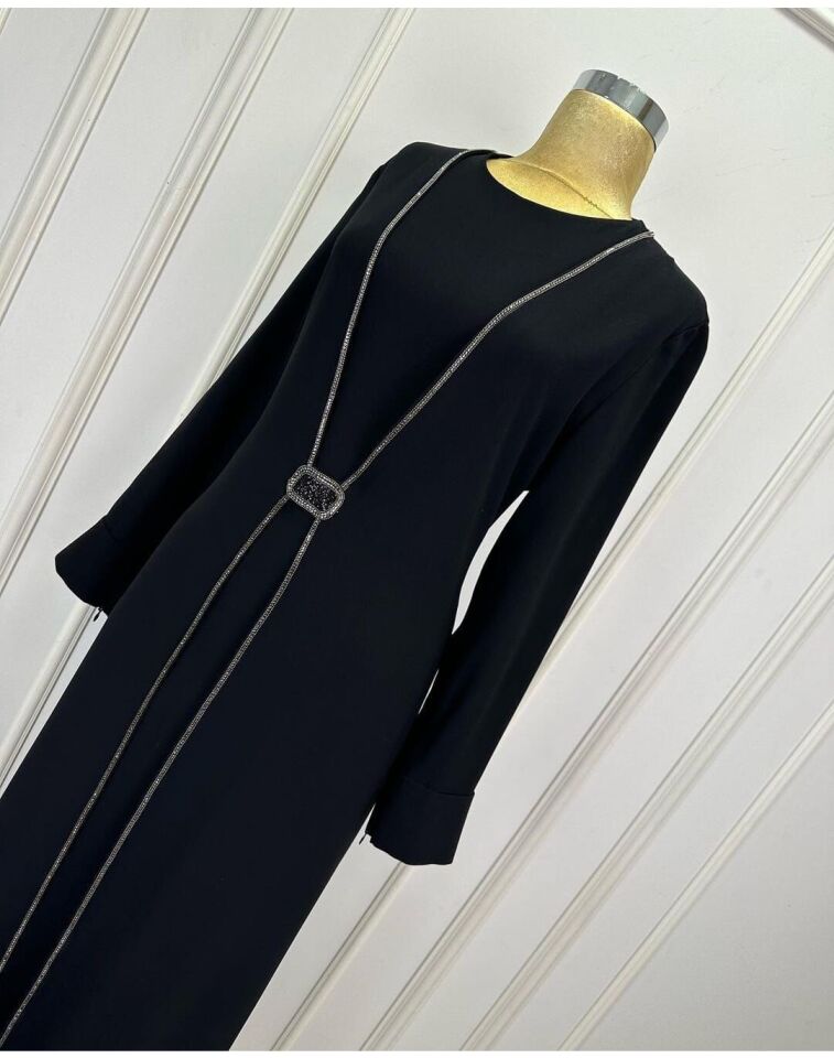 2840 ÖNÜ TAŞLI KAFTAN TARZ ELBİSE QYS ELBİSE 2840 #24-033 56 - SİYAH
