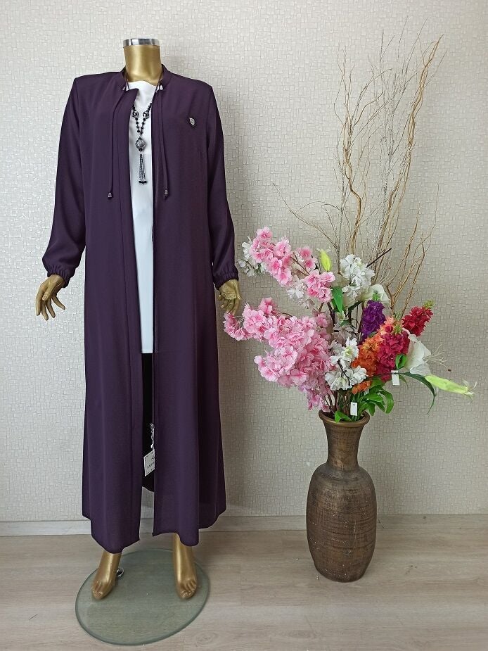 3045KOL UÇLARI LASTİKLİ GİZLİ FERMUARLI HAKİM YAKA FERACE QYS 3045 FERACE #22-02#