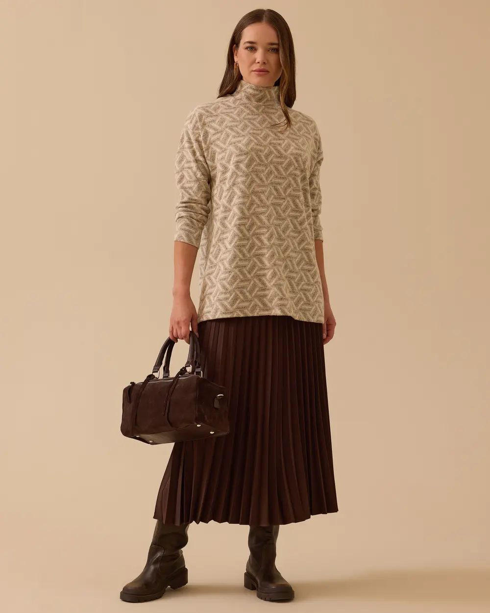 10002521711018 DESENLİ DÜŞÜK OMUZLU TRİKO TUNİK