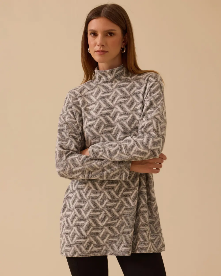 10002521711018 DESENLİ DÜŞÜK OMUZLU TRİKO TUNİK