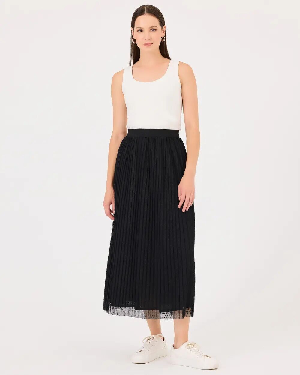 10006 BELİ LASTİKLİ DIŞI TÜL DETAY ŞIK ETEK QKS