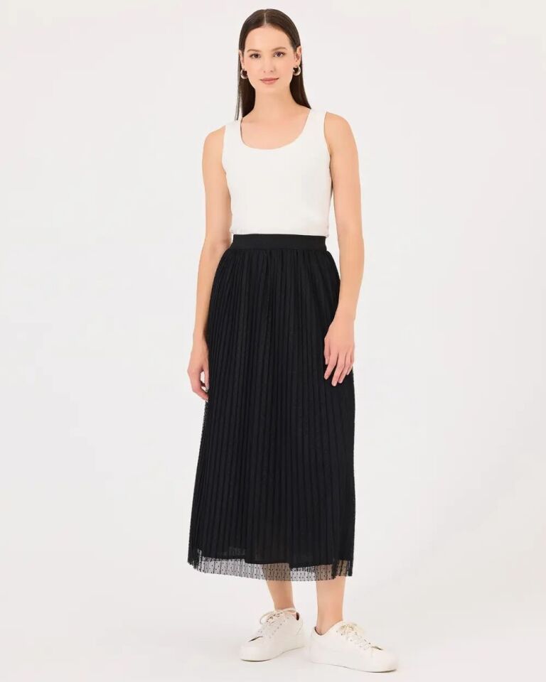 10006 BELİ LASTİKLİ DIŞI TÜL DETAY ŞIK ETEK QKS