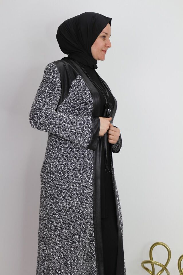 43801 İÇİ UZUN ÖNÜ OMUZLARI VE KOLLARI DERİ DETAYLI İKİLİ TAKIM