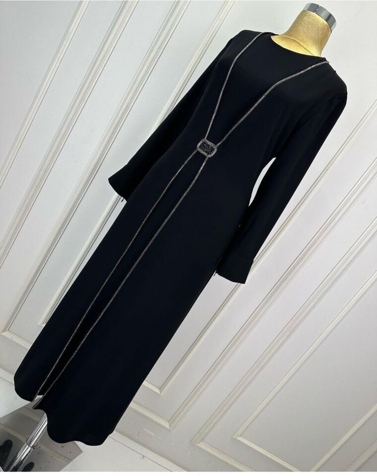 2840 ÖNÜ TAŞLI KAFTAN TARZ ELBİSE QYS ELBİSE 2840 #24-033 58 - LACİVERT