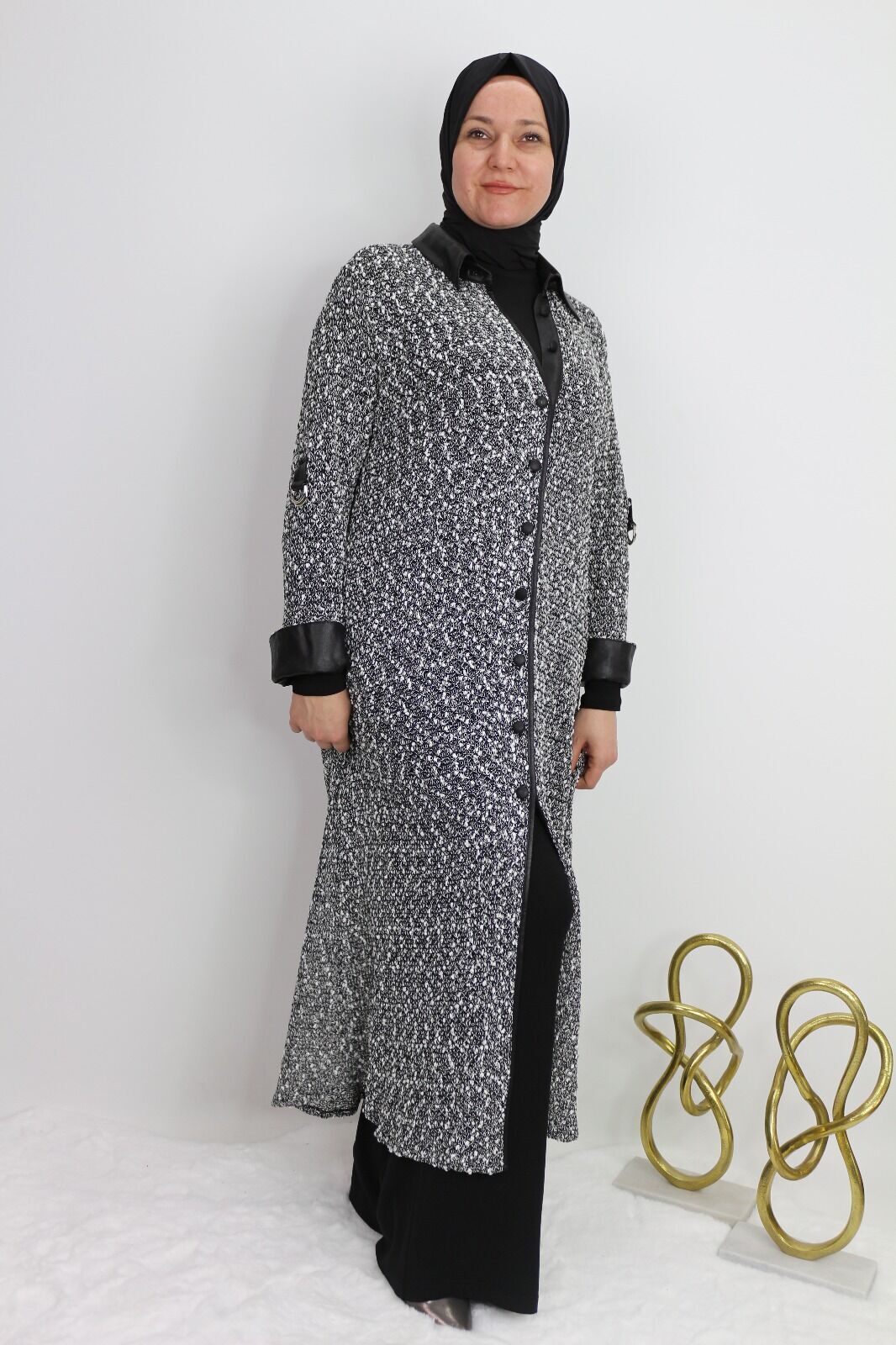 43802 ÖNÜ DÜĞMELİ GÖMLEK YAKA KENARLARI DERİ GÖRÜNÜMLÜ TUİT İKİLİ TAKIM #01-25#