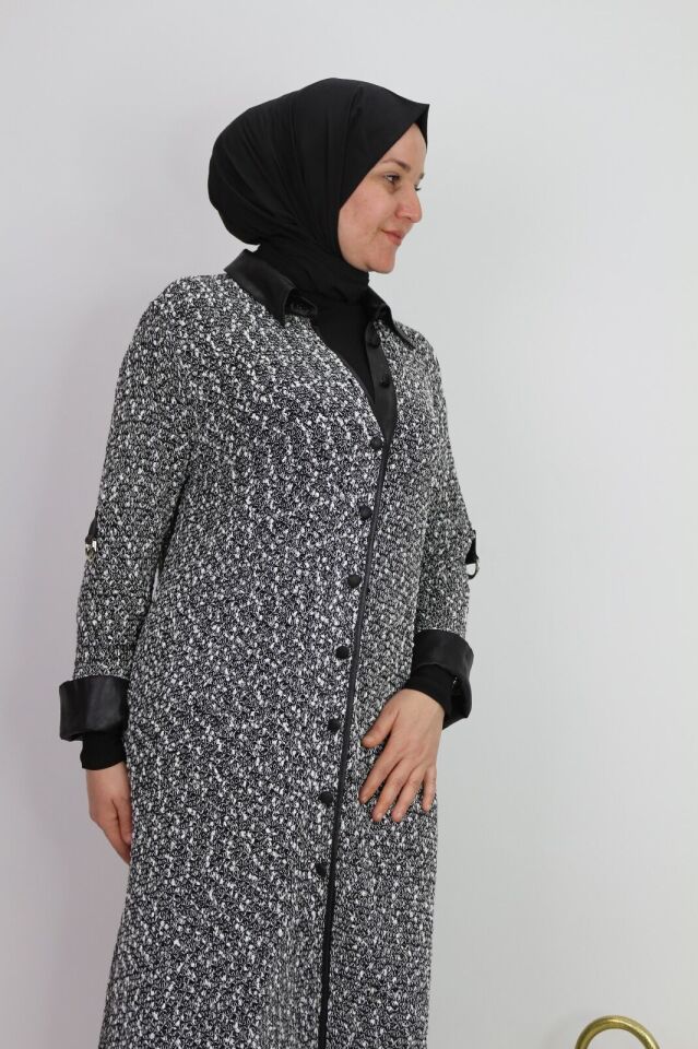 43802 ÖNÜ DÜĞMELİ GÖMLEK YAKA KENARLARI DERİ GÖRÜNÜMLÜ TUİT İKİLİ TAKIM #01-25#