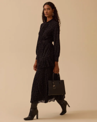 10002521311009 BELİ LASTİKLİ VE KEMERLİ ETEK UCU FIRFIRLI TÜLLÜ ŞIK ELBİSE