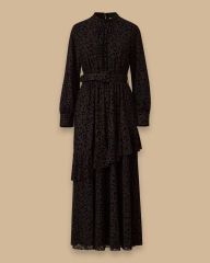 10002521311009 BELİ LASTİKLİ VE KEMERLİ ETEK UCU FIRFIRLI TÜLLÜ ŞIK ELBİSE