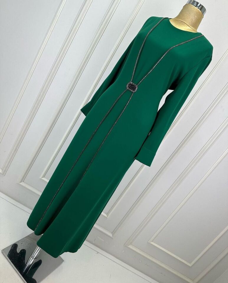 2840 ÖNÜ TAŞLI KAFTAN TARZ ELBİSE QYS ELBİSE 2840 #24-033 48 - yeşil