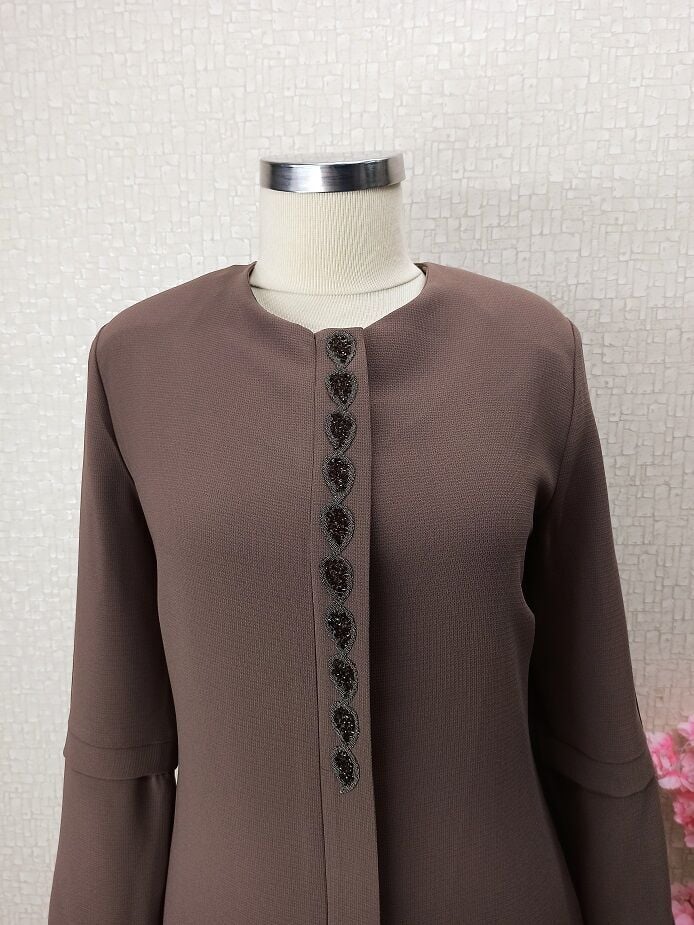 3002YUVARLAK YAKA GİZLİ FERMUARLI FERACE QYS FERACE 3002 #22-03#