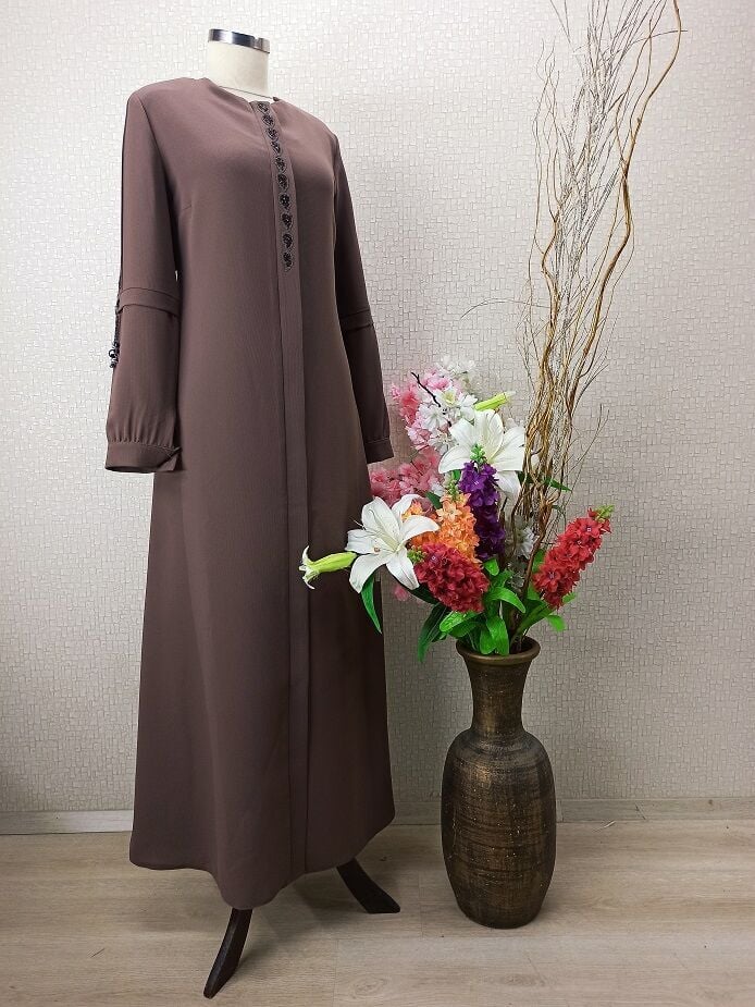 3002YUVARLAK YAKA GİZLİ FERMUARLI FERACE QYS FERACE 3002 #22-03#