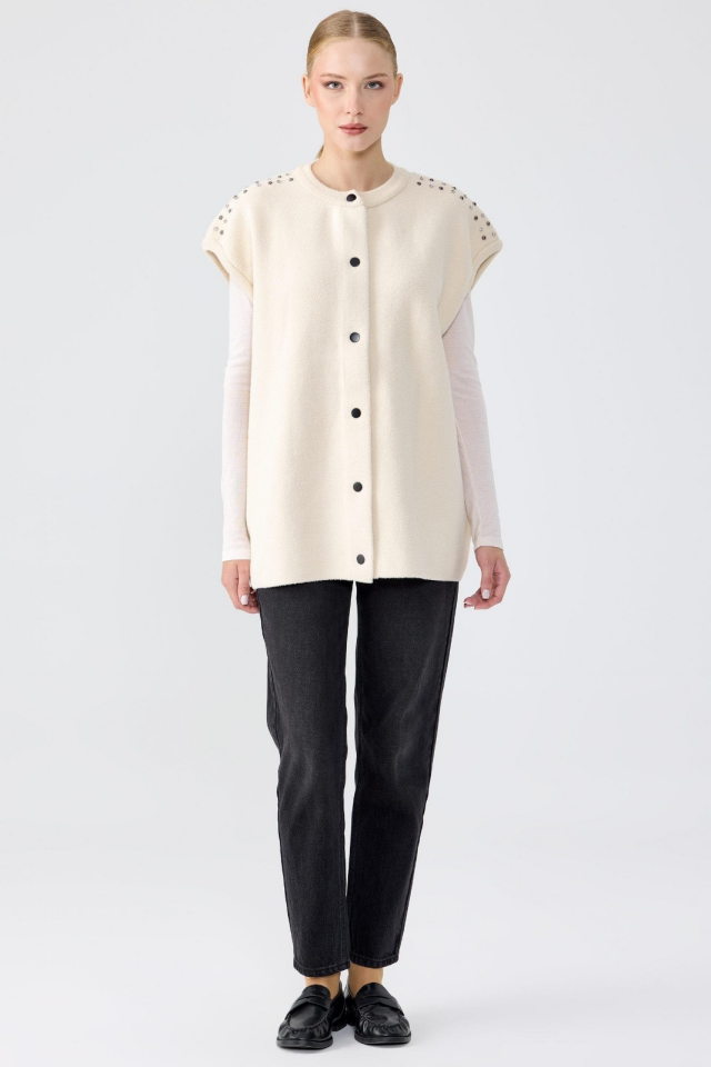 22018 OMZU TAŞ İŞLEMELİ TRİKO YELEK